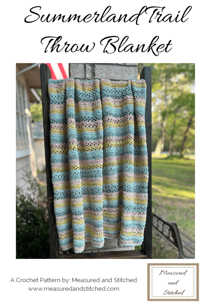 Summerland Trail Throw Blanket, colorful lightweight cotton throw blanket on front porch, a crochet pattern by Measured and Stitched, www.measuredandstitched.com