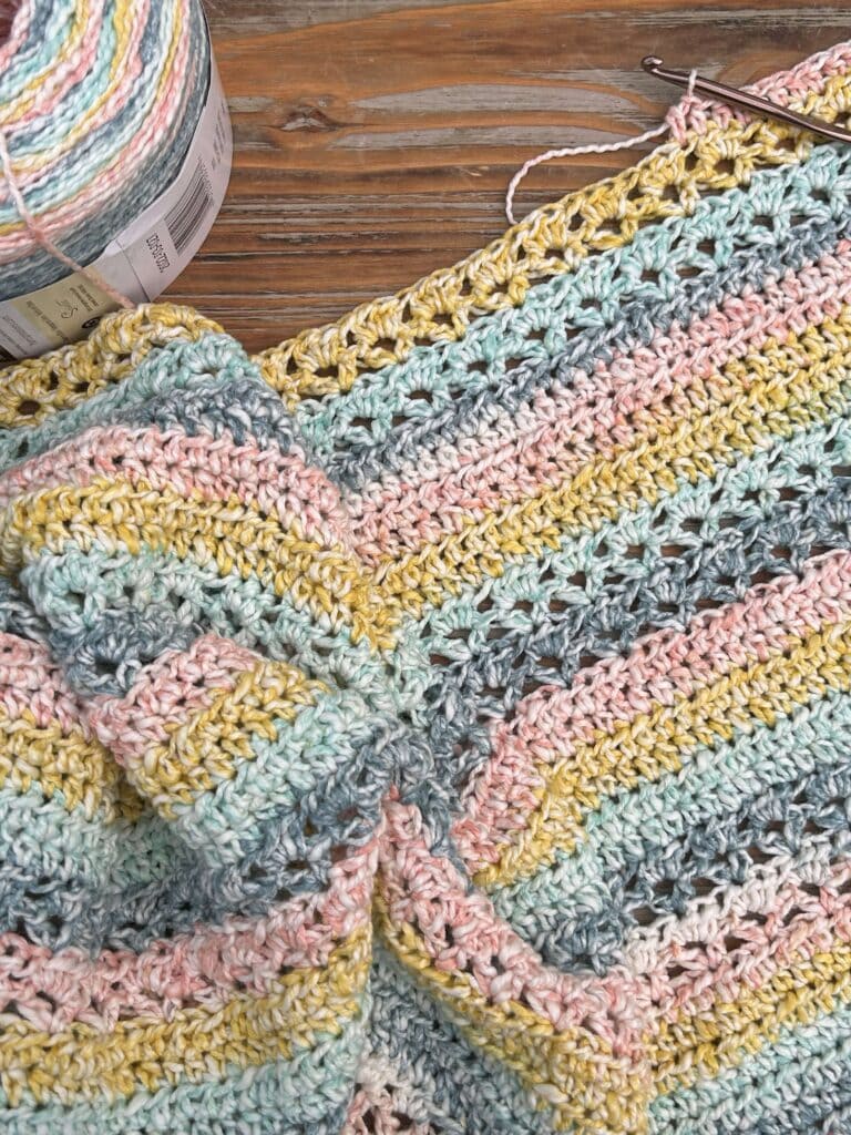 crochet throw blanket made with light-weight cotton yarn