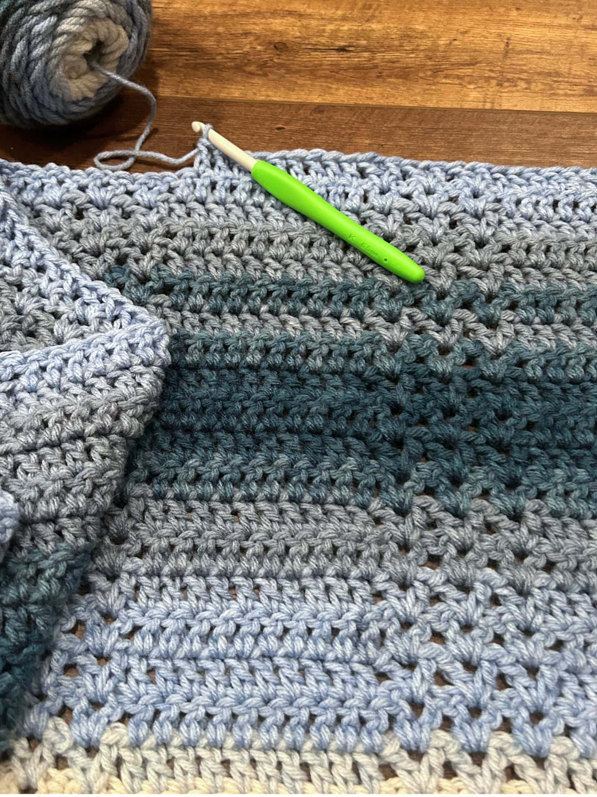 crochet project using the v-stitch with crochet hook and yarn