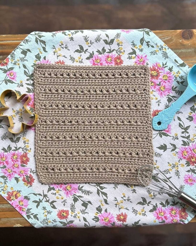 cotton dishcloth with kitchen utensils