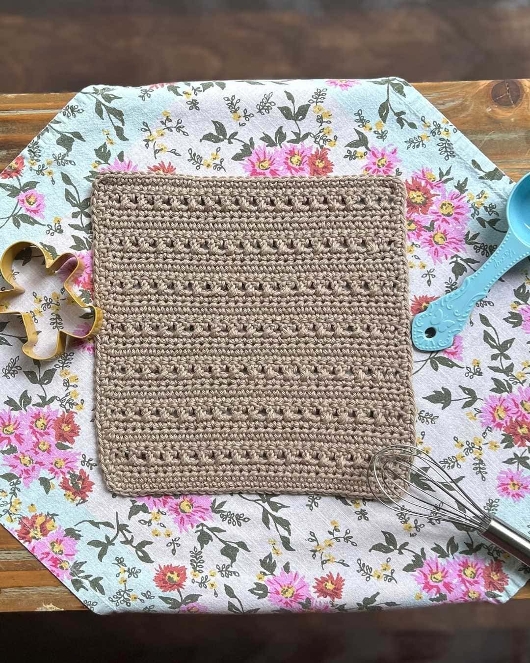 textured dishcloth with kitchen items