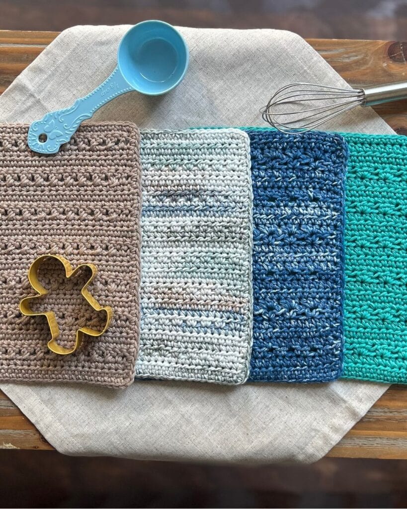 set of cotton dishcloth patterns with kitchen items