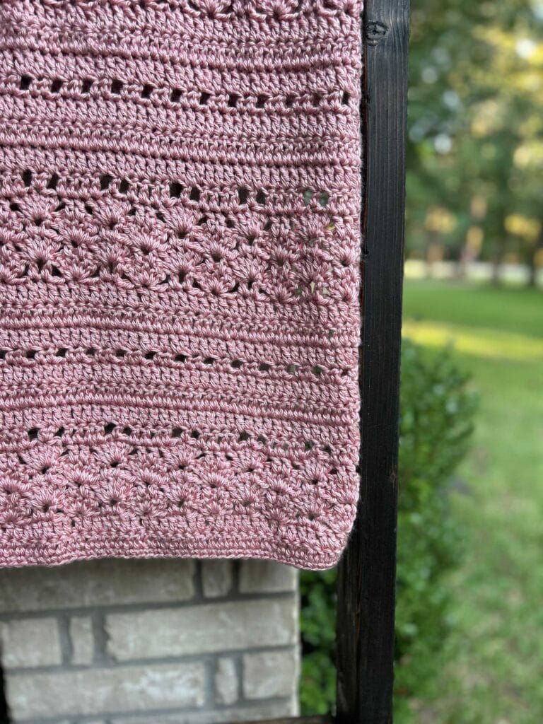 lacy baby blanket on blanket ladder