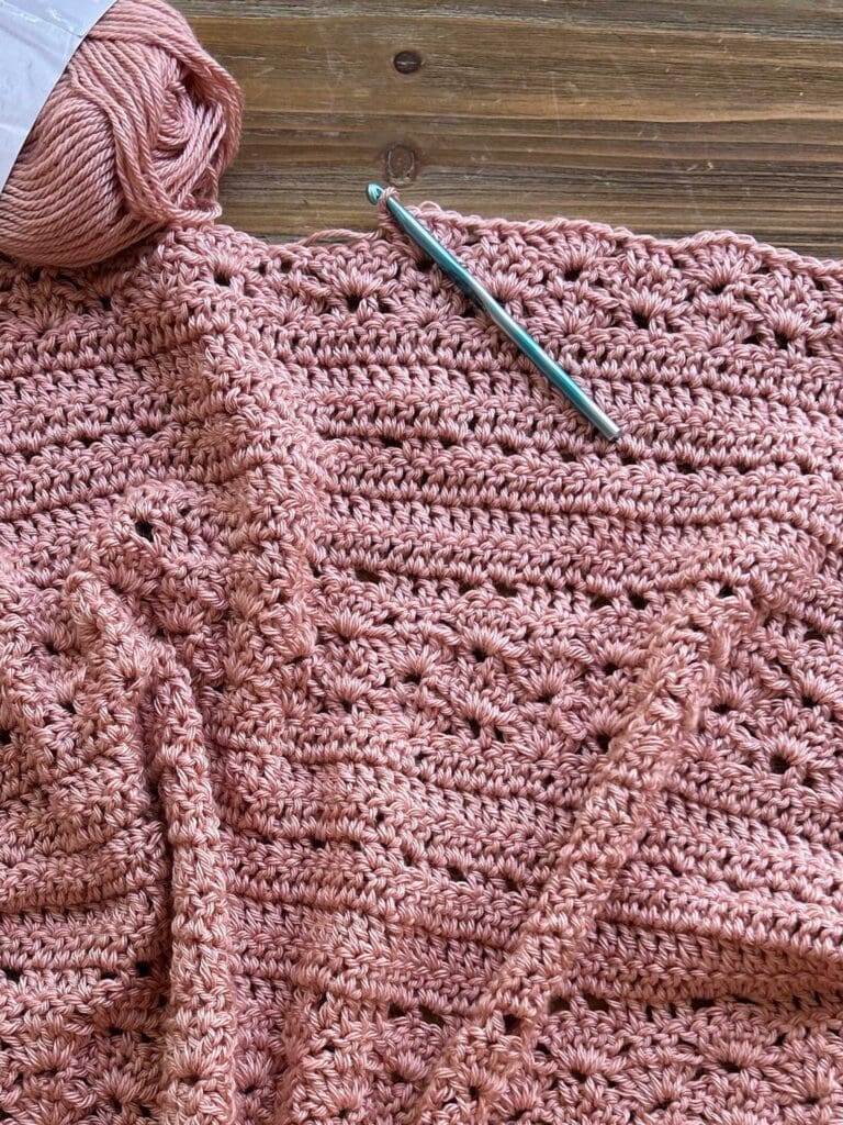crochet project with yarn and crochet hook