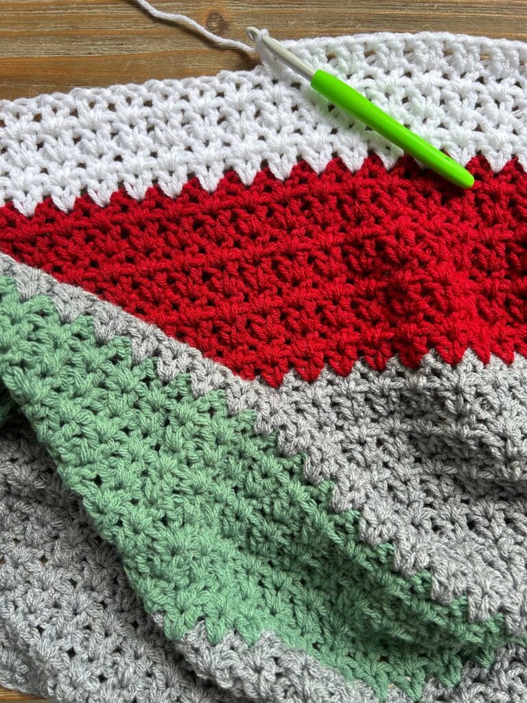 crochet throw blanket project with crochet hook