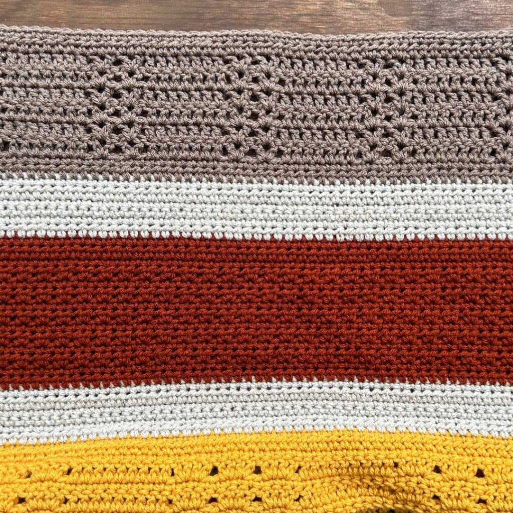 crochet project with v-stitch and prairie stitch