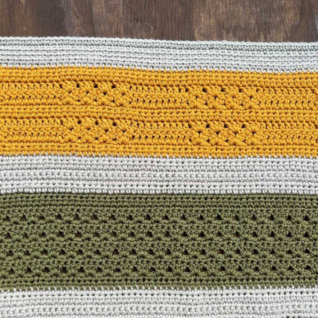 crochet project with shell stitch and cluster v-stitch