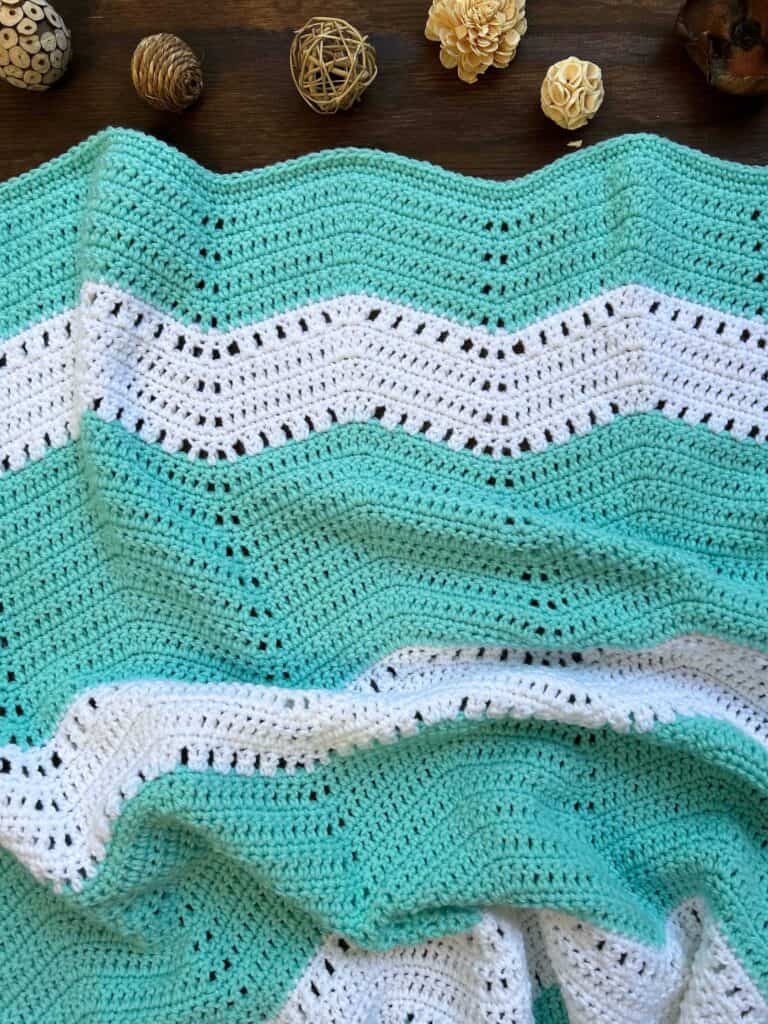 crochet ripple throw blanket with beach decor