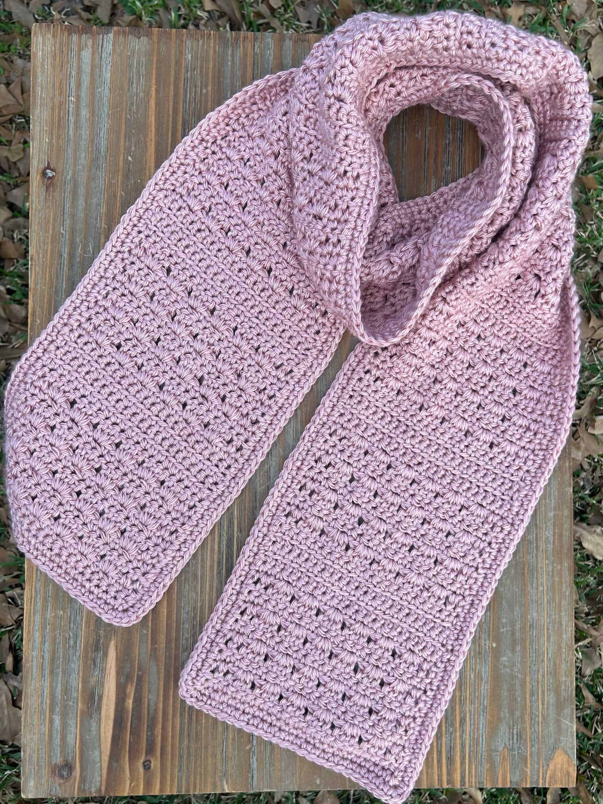 pink crochet scarf