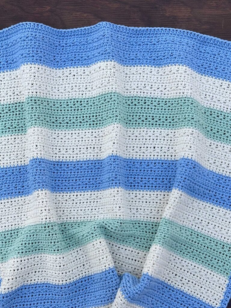 3 color striped crochet baby blanket