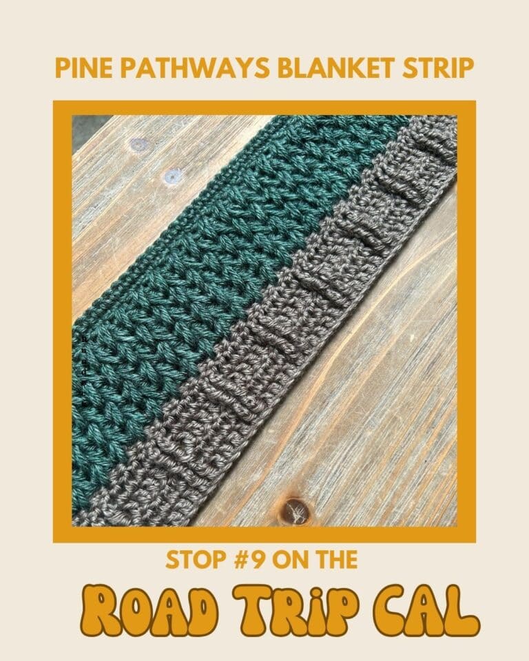 Pine Pathways Blanket Strip, text reads "Pine Pathways Blanket Strip, Stop #9 on the Road Trip CAL"