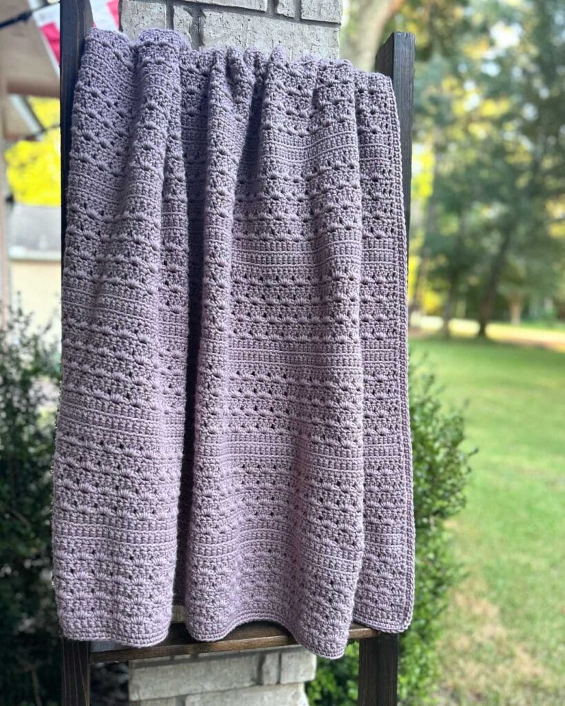 purple crochet throw blanket on blanket ladder
