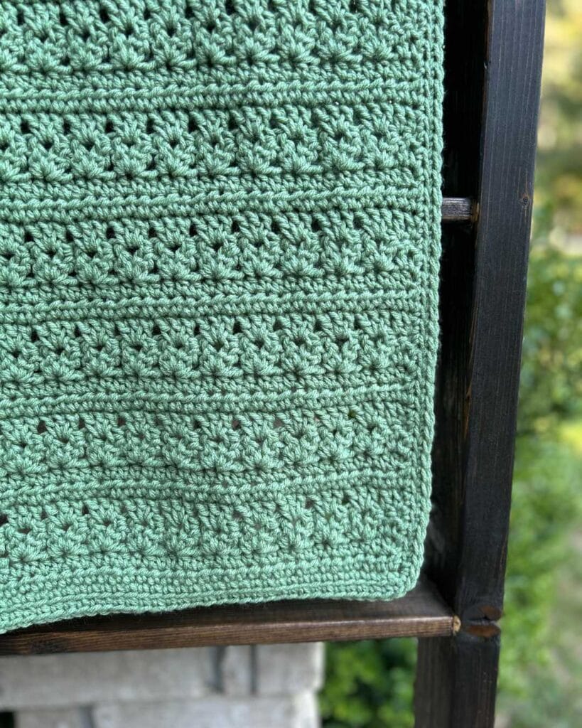 closeup of textured crochet throw blanket