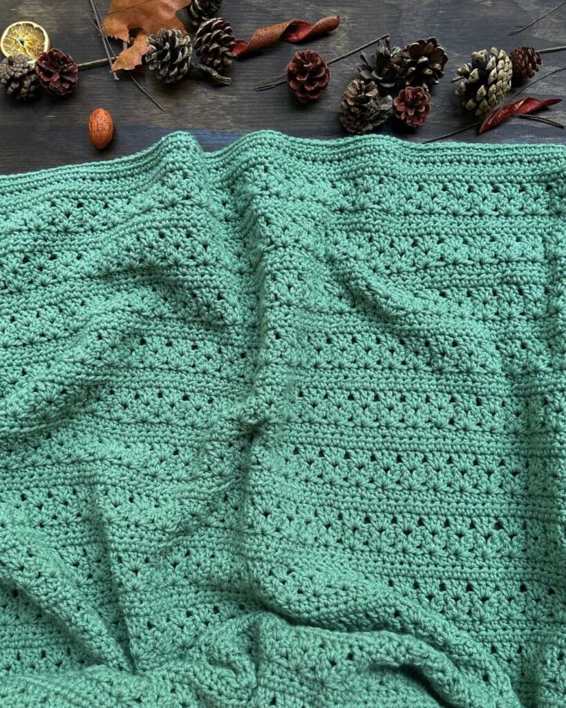 cluster v-stitch throw blanket with fall decor