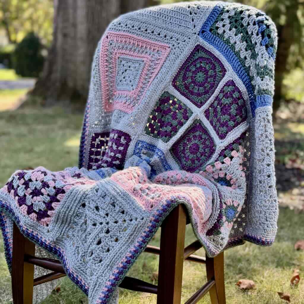 Granny Square Stitch Sampler Throw Blanket