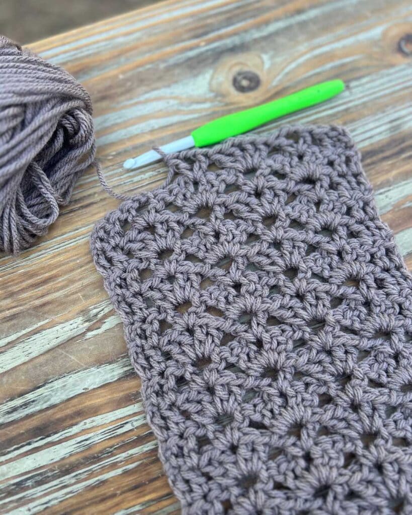 crochet project using the paddle stitch with yarn and hook
