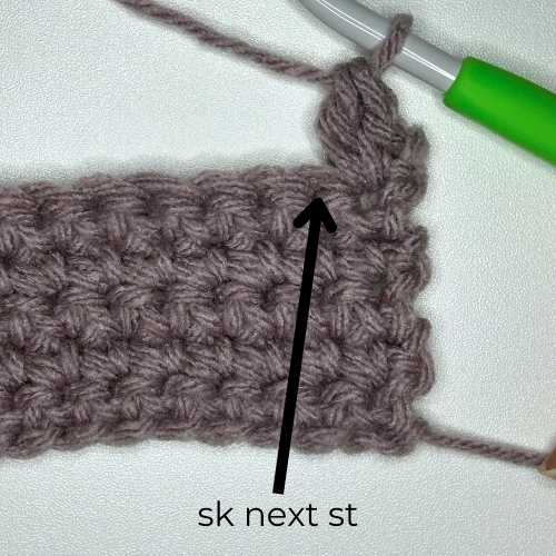 picture of Step 2, text reads "skip next stitch"