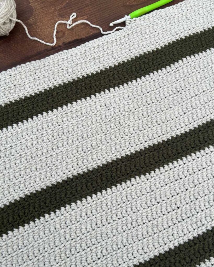 linked half double crochet throw blanket work in progress