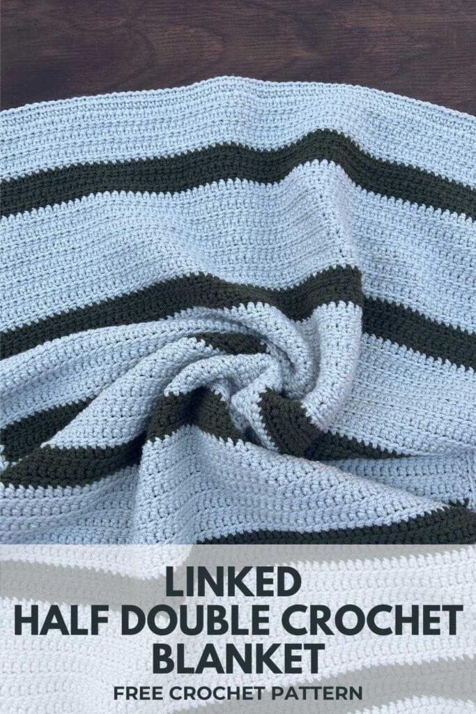 easy textured throw blanket, text reads "Linked Half Double Crochet Blanket, Free Crochet Pattern"