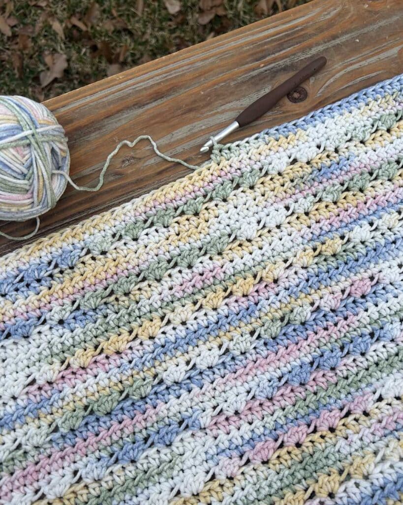 work in progress photo of an easy crochet baby blanket pattern
